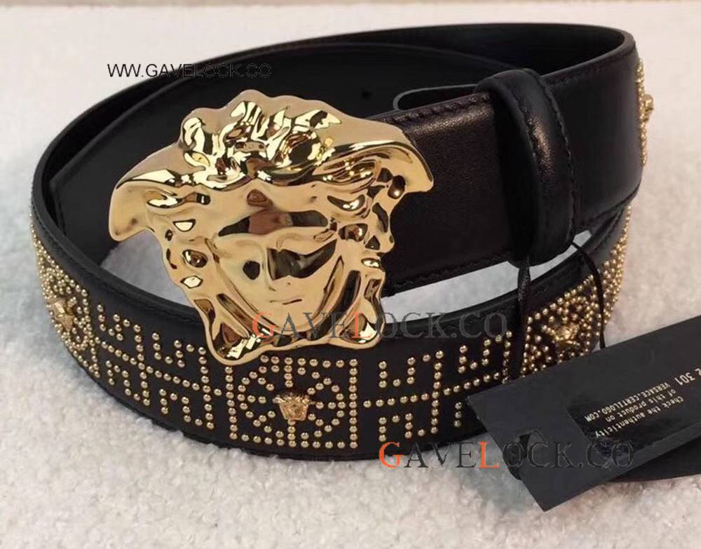Replica Versace Black Leather Studded Belt - Versace Cool Men's
